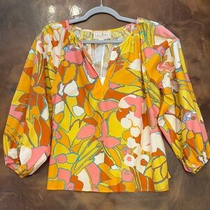 Flora Bea Sunny Cliff Morita Yellow Orange 3/4 Sleeve Blouse NEW